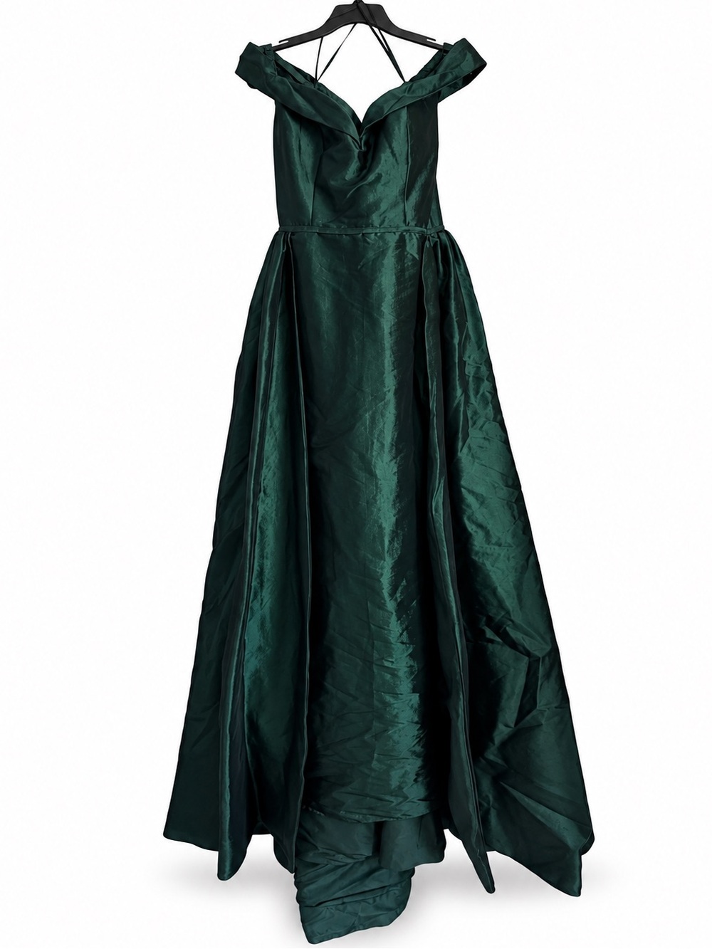 Dark Green Off-the-Shoulder Formal Gown with Train Size 10